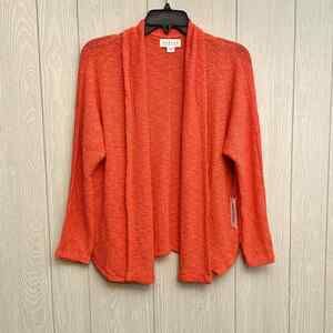 Velvet By Graham And Spencer Coral Hibiscus Orange Cardigan Sweater Small NWT